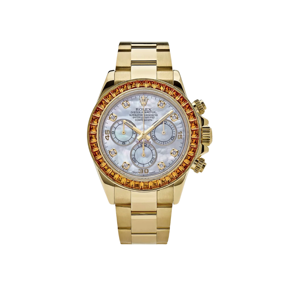 Rolex Daytona 116578SACO Yellow Gold Sapphire Bezel Mother Of Pearl Dial