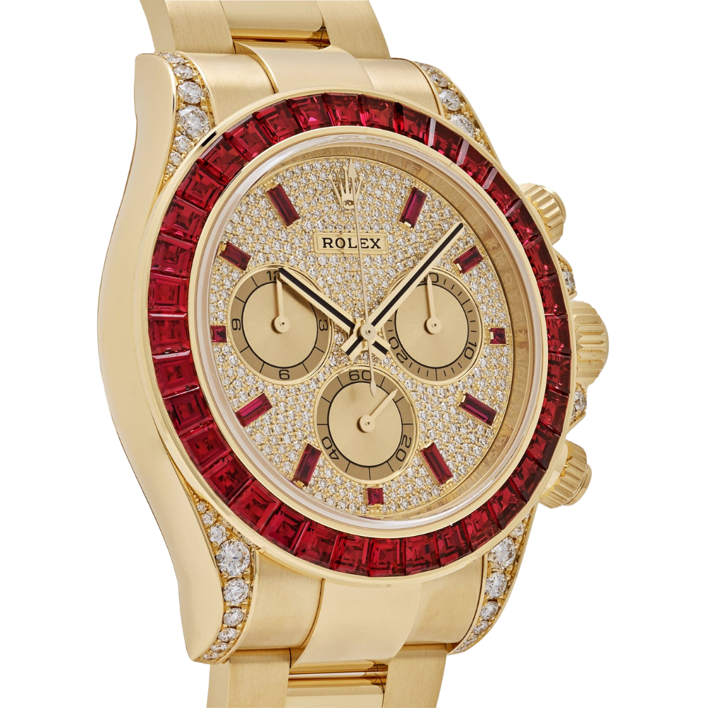 Rolex Daytona 126598TRU Yellow Gold Ruby Bezel Diamond Pave Dial - Image 2